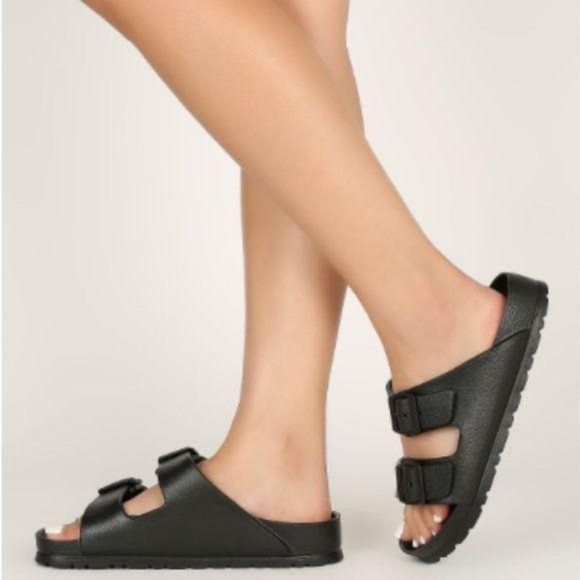 black double buckle sandals